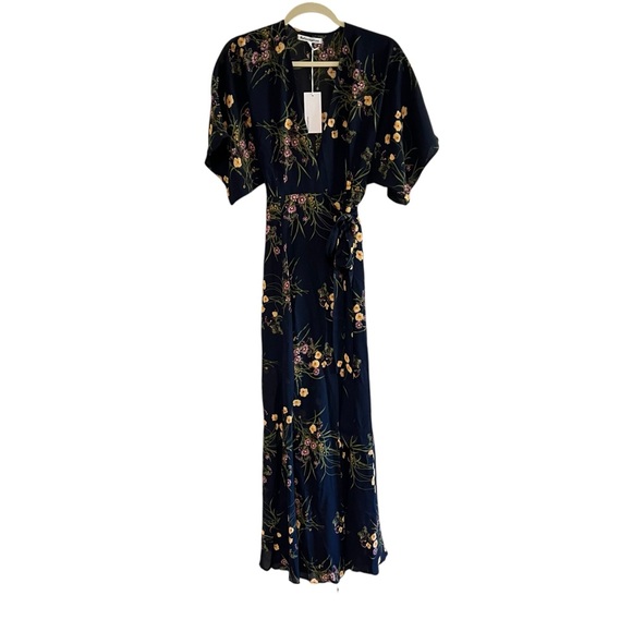 Reformation Womens Winslow Mademoiselle Wrap Maxi Dress Sz XS Navy Blue Floral - Picture 3 of 9